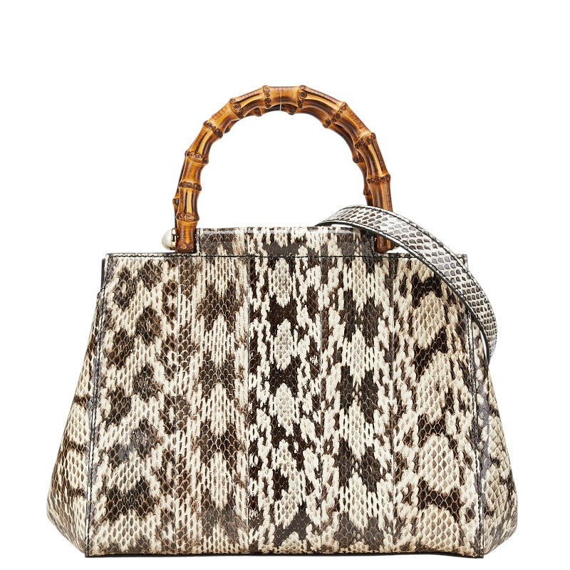 グッチ バンブー ニムフェア パイソン ハンドバッグ ショルダーバッグ 2WAY 453767 ベージュ ブラック レザー レディース GUCCI 【中古】