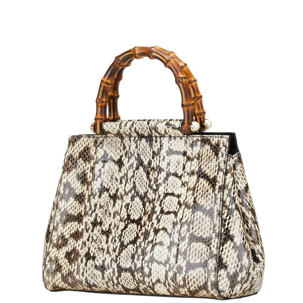 グッチ バンブー ニムフェア パイソン ハンドバッグ ショルダーバッグ 2WAY 453767 ベージュ ブラック レザー レディース GUCCI 【中古】