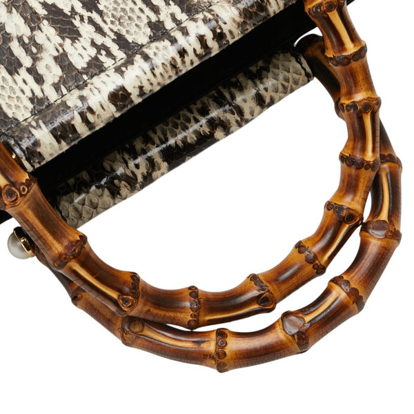 グッチ バンブー ニムフェア パイソン ハンドバッグ ショルダーバッグ 2WAY 453767 ベージュ ブラック レザー レディース GUCCI 【中古】