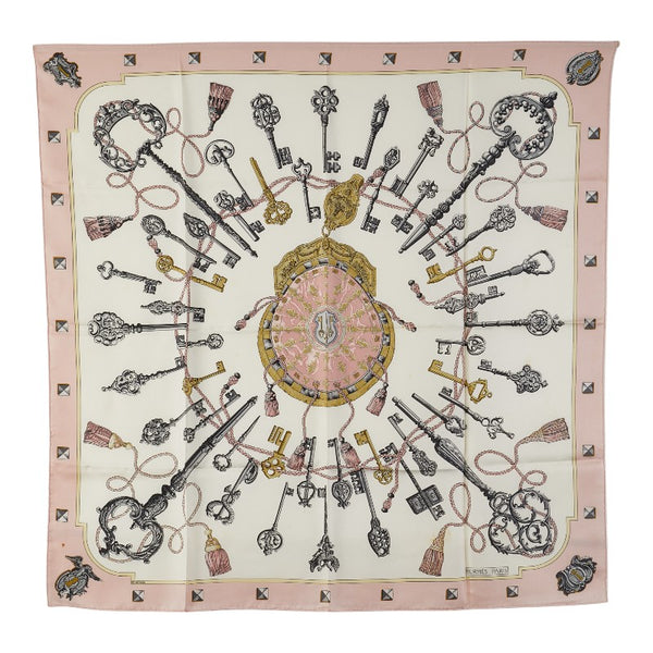 エルメス カレ90 LES CLES THE KEYS RARE 鍵 スカーフ ピンク マルチカラー レディース HERMES 【中古】