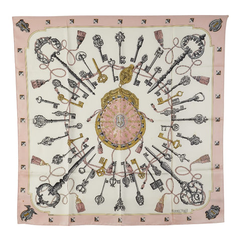 エルメス カレ90 LES CLES THE KEYS RARE 鍵 スカーフ ピンク マルチカラー レディース HERMES 【中古】