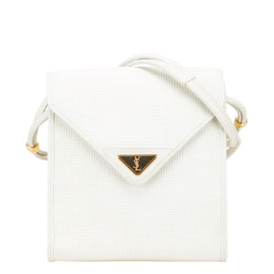 サンローラン YSLモノグラム ショルダーバッグ ホワイト レザー レディース SAINT LAURENT 【中古】