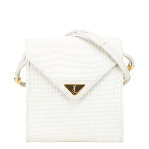 サンローラン YSLモノグラム ショルダーバッグ ホワイト レザー レディース SAINT LAURENT 【中古】