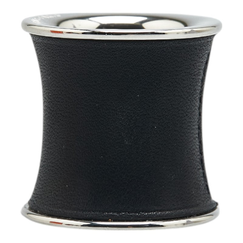 エルメス 筒型 スカーフリング ブラック シルバー レザー メタル レディース HERMES 【中古】