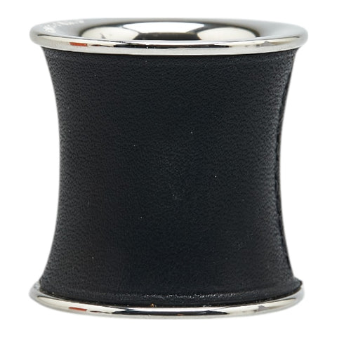 エルメス 筒型 スカーフリング ブラック シルバー レザー メタル レディース HERMES 【中古】