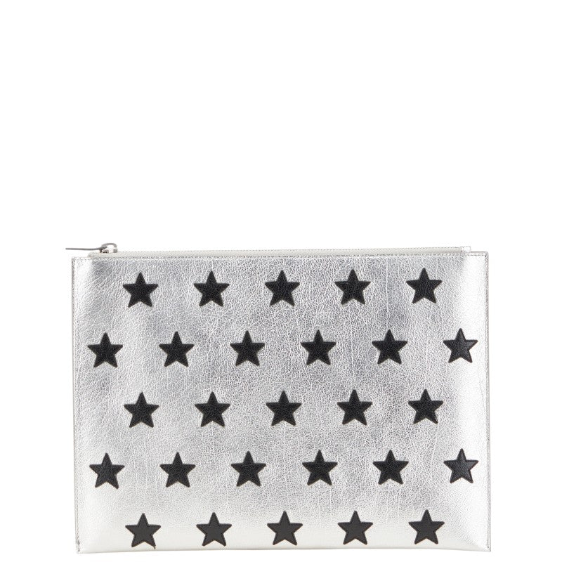 サンローラン スター 星 クラッチバッグ セカンドバッグ 397295 シルバー ブラック レザー レディース SAINT LAURENT 【中古】