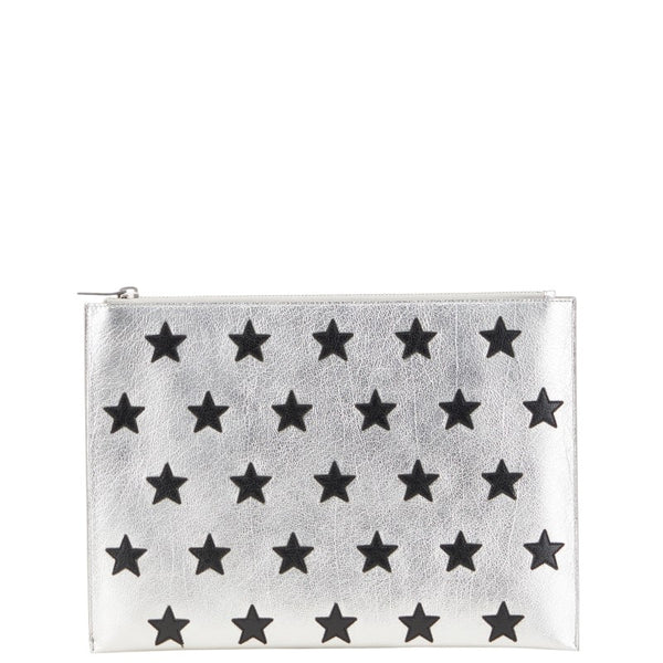 サンローラン スター 星 クラッチバッグ セカンドバッグ 397295 シルバー ブラック レザー レディース SAINT LAURENT 【中古】