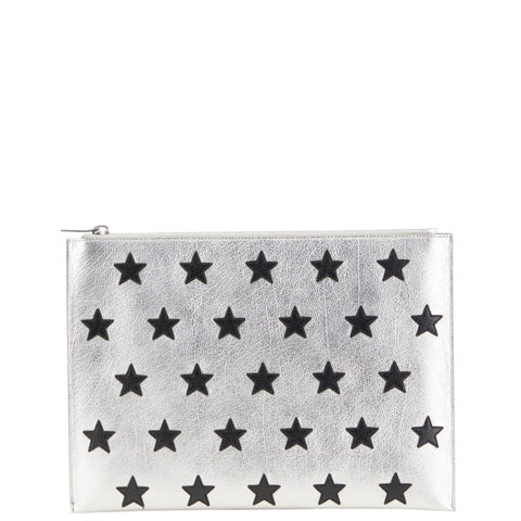 サンローラン スター 星 クラッチバッグ セカンドバッグ 397295 シルバー ブラック レザー レディース SAINT LAURENT 【中古】