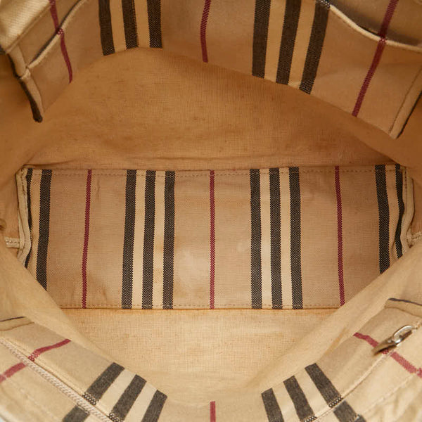 バーバリー ストライプ ワンショルダーバッグ ベージュ キャンバス レザー レディース BURBERRY 【中古】