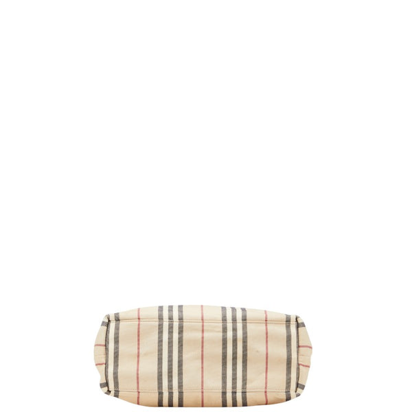 バーバリー ストライプ ワンショルダーバッグ ベージュ キャンバス レザー レディース BURBERRY 【中古】