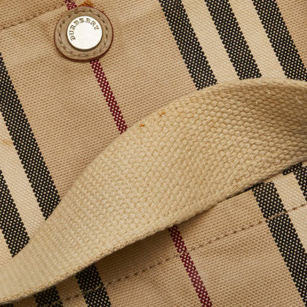 バーバリー ストライプ ワンショルダーバッグ ベージュ キャンバス レザー レディース BURBERRY 【中古】