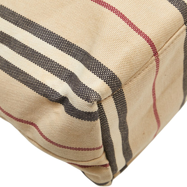 バーバリー ストライプ ワンショルダーバッグ ベージュ キャンバス レザー レディース BURBERRY 【中古】