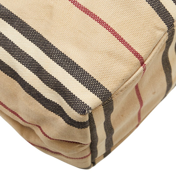 バーバリー ストライプ ワンショルダーバッグ ベージュ キャンバス レザー レディース BURBERRY 【中古】