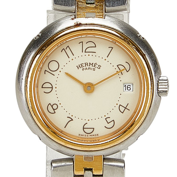 エルメス プロフィール 腕時計 クオーツ ベージュ文字盤 ステンレススチール メッキ レディース HERMES 【中古】