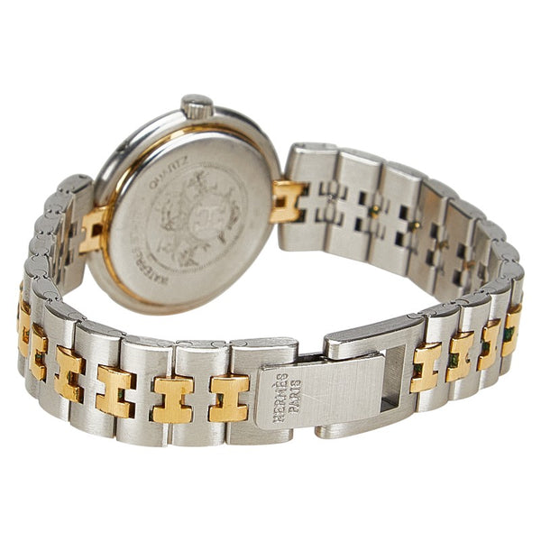 エルメス プロフィール 腕時計 クオーツ ベージュ文字盤 ステンレススチール メッキ レディース HERMES 【中古】