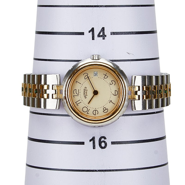 エルメス プロフィール 腕時計 クオーツ ベージュ文字盤 ステンレススチール メッキ レディース HERMES 【中古】