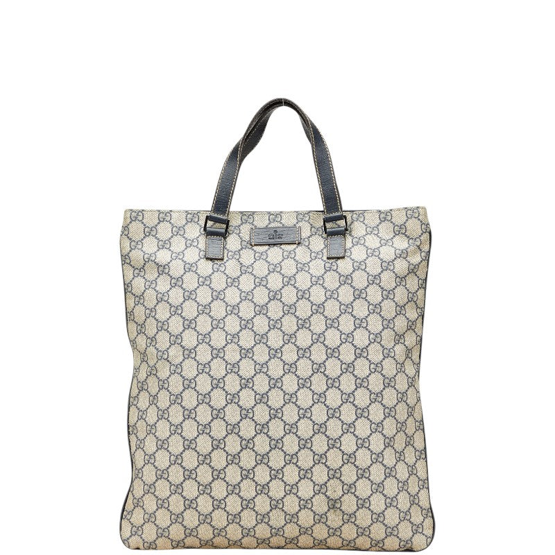 グッチ GGスプリーム ハンドバッグ トートバッグ 131258 ネイビー ベージュ PVC レザー レディース GUCCI 【中古】
