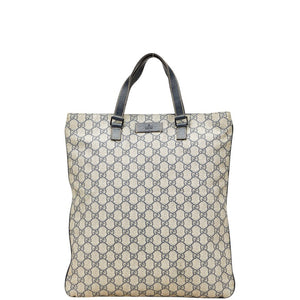グッチ GGスプリーム ハンドバッグ トートバッグ 131258 ネイビー ベージュ PVC レザー レディース GUCCI 【中古】