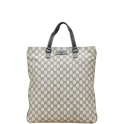 グッチ GGスプリーム ハンドバッグ トートバッグ 131258 ネイビー ベージュ PVC レザー レディース GUCCI 【中古】