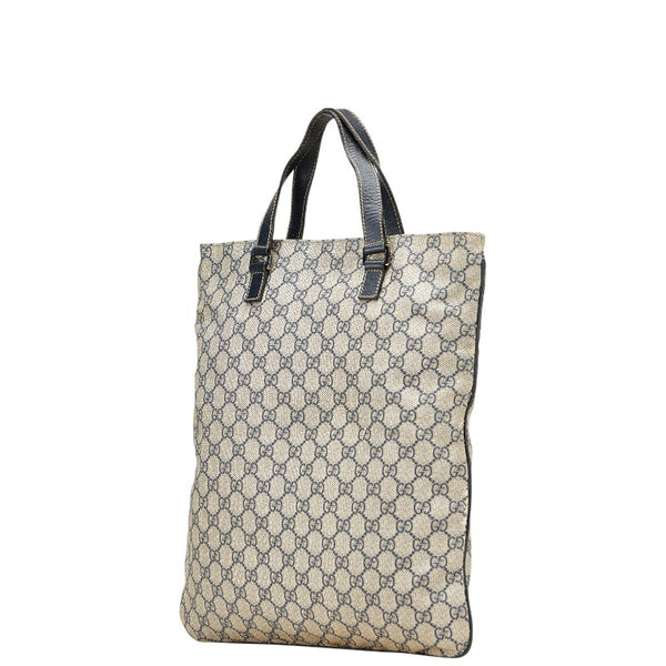 グッチ GGスプリーム ハンドバッグ トートバッグ 131258 ネイビー ベージュ PVC レザー レディース GUCCI 【中古】