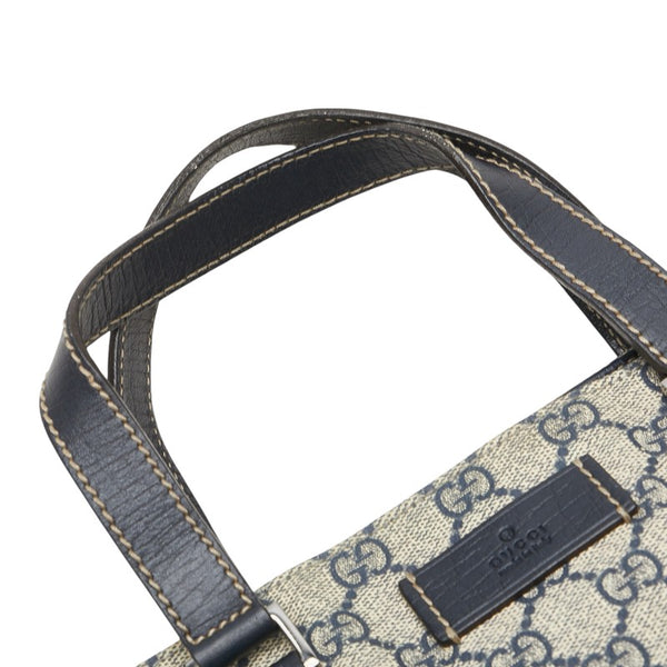 グッチ GGスプリーム ハンドバッグ トートバッグ 131258 ネイビー ベージュ PVC レザー レディース GUCCI 【中古】