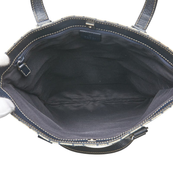 グッチ GGスプリーム ハンドバッグ トートバッグ 131258 ネイビー ベージュ PVC レザー レディース GUCCI 【中古】