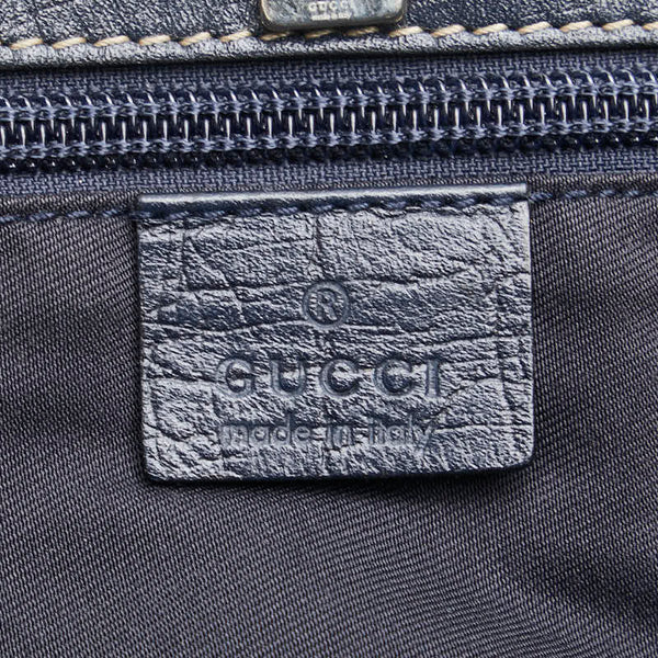 グッチ GGスプリーム ハンドバッグ トートバッグ 131258 ネイビー ベージュ PVC レザー レディース GUCCI 【中古】
