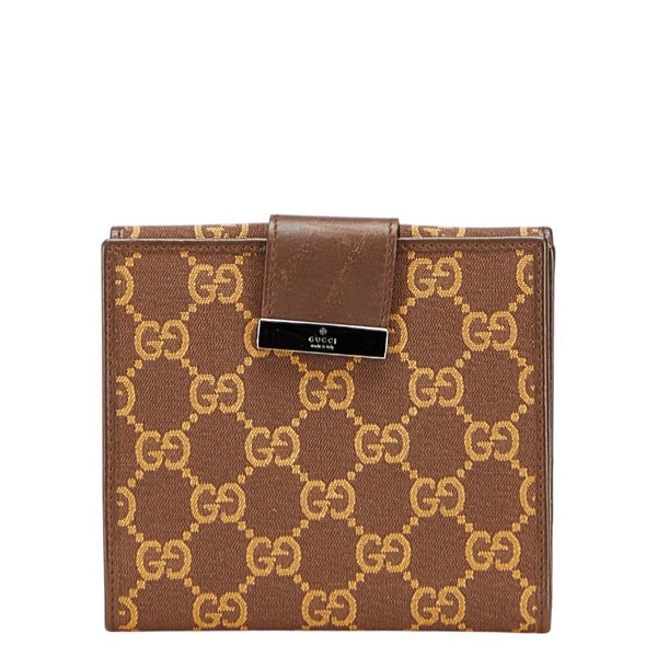 グッチ GGキャンバス 二つ折り財布 035 0959 2249 ブラウン キャンバス レザー レディース GUCCI 【中古】
