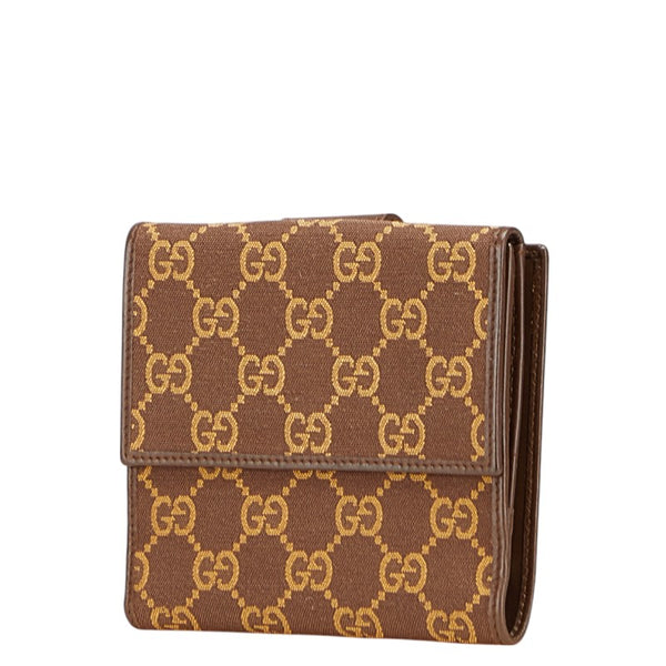 グッチ GGキャンバス 二つ折り財布 035 0959 2249 ブラウン キャンバス レザー レディース GUCCI 【中古】