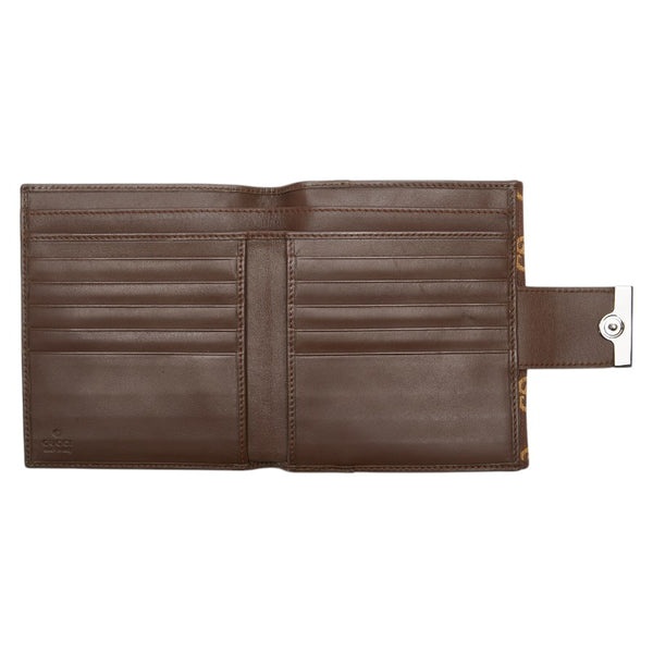グッチ GGキャンバス 二つ折り財布 035 0959 2249 ブラウン キャンバス レザー レディース GUCCI 【中古】