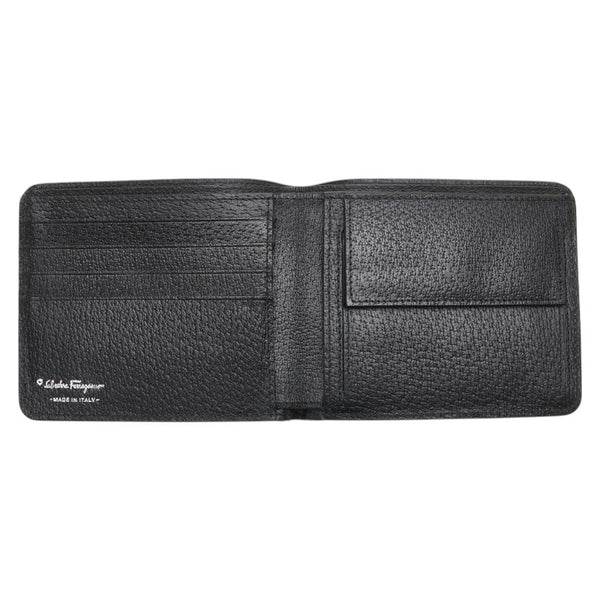 サルヴァトーレフェラガモ ガンチーニ 二つ折り財布 ブラック レザー メンズ Salvatore Ferragamo 【中古】