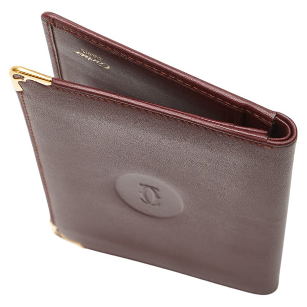カルティエ マストライン パスケース カードケース ワインレッド ボルドー レザー レディース CARTIER 【中古】