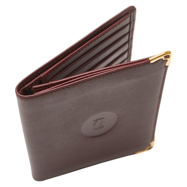カルティエ マストライン パスケース カードケース ワインレッド ボルドー レザー レディース CARTIER 【中古】
