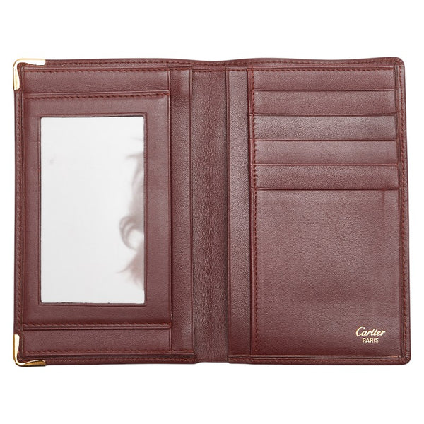 カルティエ マストライン パスケース カードケース ワインレッド ボルドー レザー レディース CARTIER 【中古】