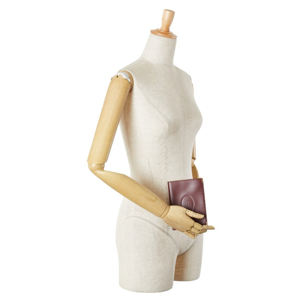 カルティエ マストライン カードケース 札入れ ワインレッド ボルドー レザー レディース CARTIER 【中古】