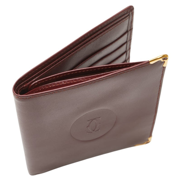 カルティエ マストライン カードケース 札入れ ワインレッド ボルドー レザー レディース CARTIER 【中古】