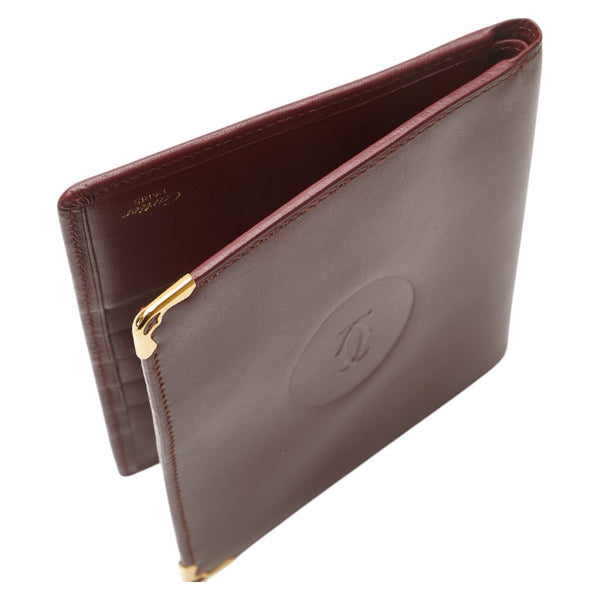 カルティエ マストライン カードケース 札入れ ワインレッド ボルドー レザー レディース CARTIER 【中古】