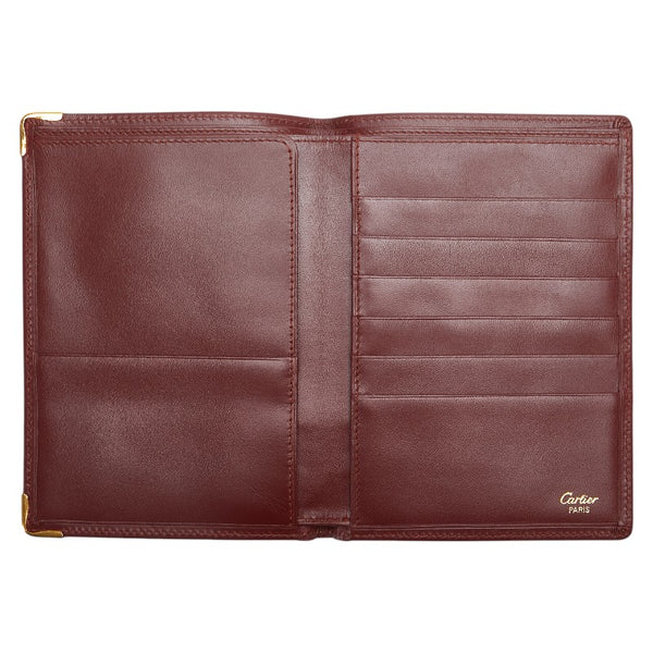 カルティエ マストライン カードケース 札入れ ワインレッド ボルドー レザー レディース CARTIER 【中古】
