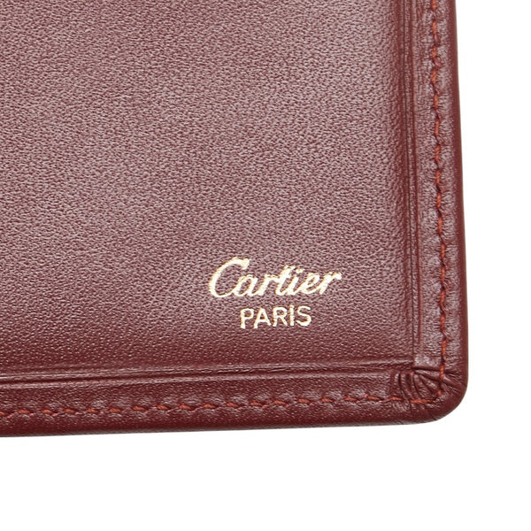 カルティエ マストライン カードケース 札入れ ワインレッド ボルドー レザー レディース CARTIER 【中古】
