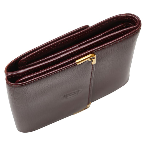 カルティエ マストライン 二つ折り財布 ワインレッド ボルドー レザー レディース CARTIER 【中古】