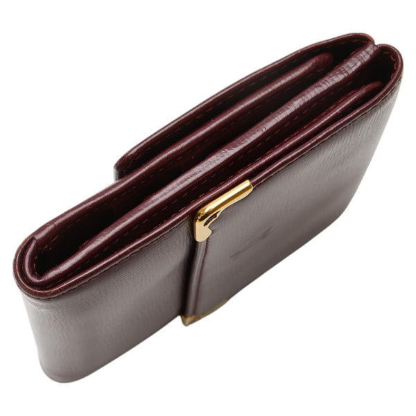 カルティエ マストライン 二つ折り財布 ワインレッド ボルドー レザー レディース CARTIER 【中古】