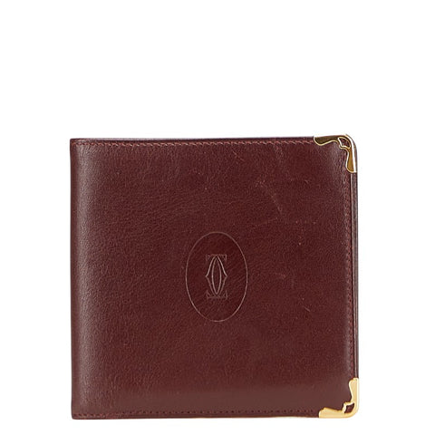 カルティエ マストライン 二つ折り財布 ワインレッド ボルドー レザー レディース CARTIER 【中古】