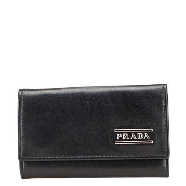 プラダ ロゴ金具 6連 キーケース ブラック レザー レディース PRADA 【中古】