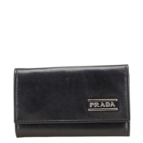 プラダ ロゴ金具 6連 キーケース ブラック レザー レディース PRADA 【中古】