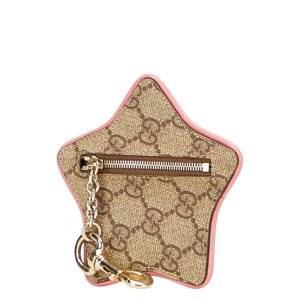 グッチ GGスプリーム スター 星 コインケース チャーム キーホルダー ベージュ ピンク PVC レザー レディース GUCCI 【中古】