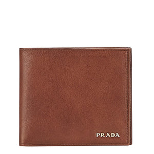 プラダ ロゴ金具 二つ折り財布 ブラウン レザー レディース PRADA 【中古】