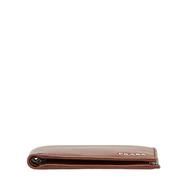 プラダ ロゴ金具 二つ折り財布 ブラウン レザー レディース PRADA 【中古】