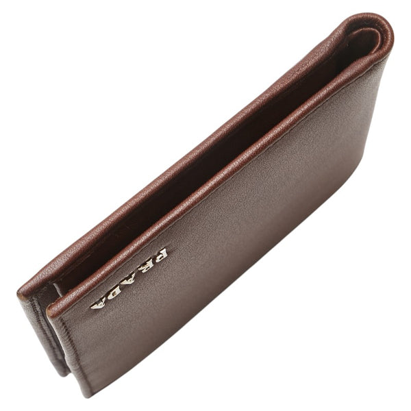 プラダ ロゴ金具 二つ折り財布 ブラウン レザー レディース PRADA 【中古】
