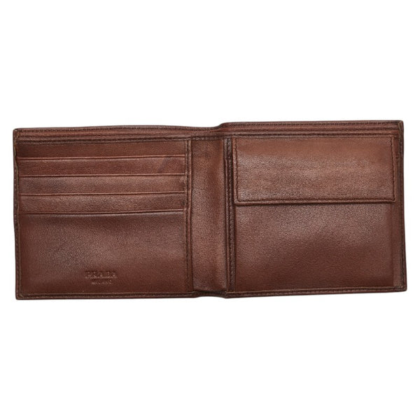 プラダ ロゴ金具 二つ折り財布 ブラウン レザー レディース PRADA 【中古】