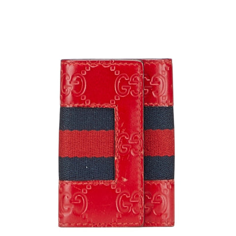 グッチ グッチシマ シェリーライン 6連 キーケース 408828 レッド ネイビー レザー レディース GUCCI 【中古】
